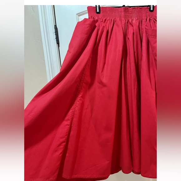 Vintage Women’s M Red Skirt 100% Cotton Elastic Waistband With Pockets A Line - Picture 2 of 6
